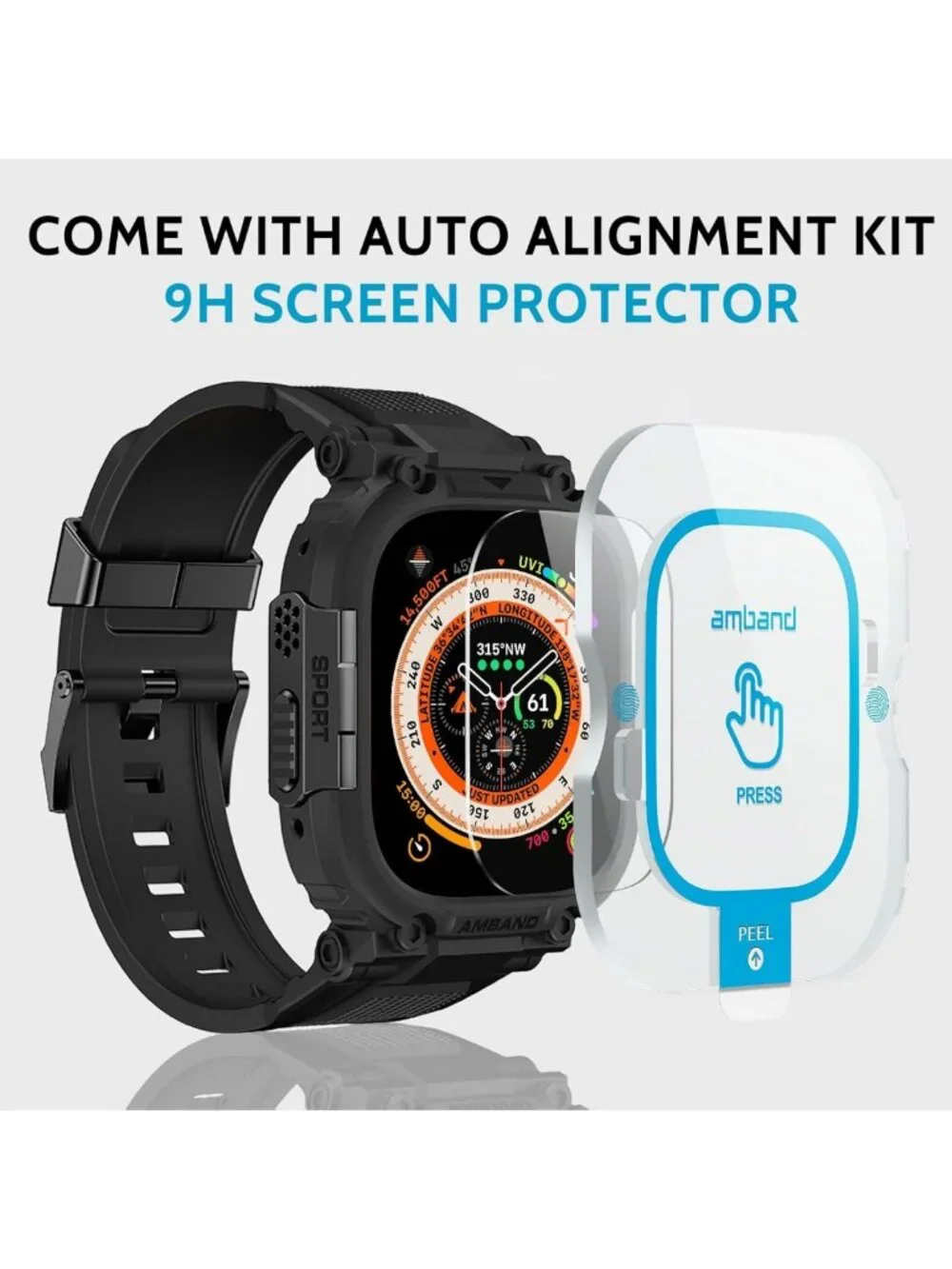 Rugged Apple Watch Ultra Case & Screen Protector, 49mm Military Bumper for Men